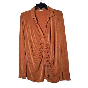 Cato Orange Slinky Knit Long Sleeve Collared Button- Down Shirt Plus Size 18/20W